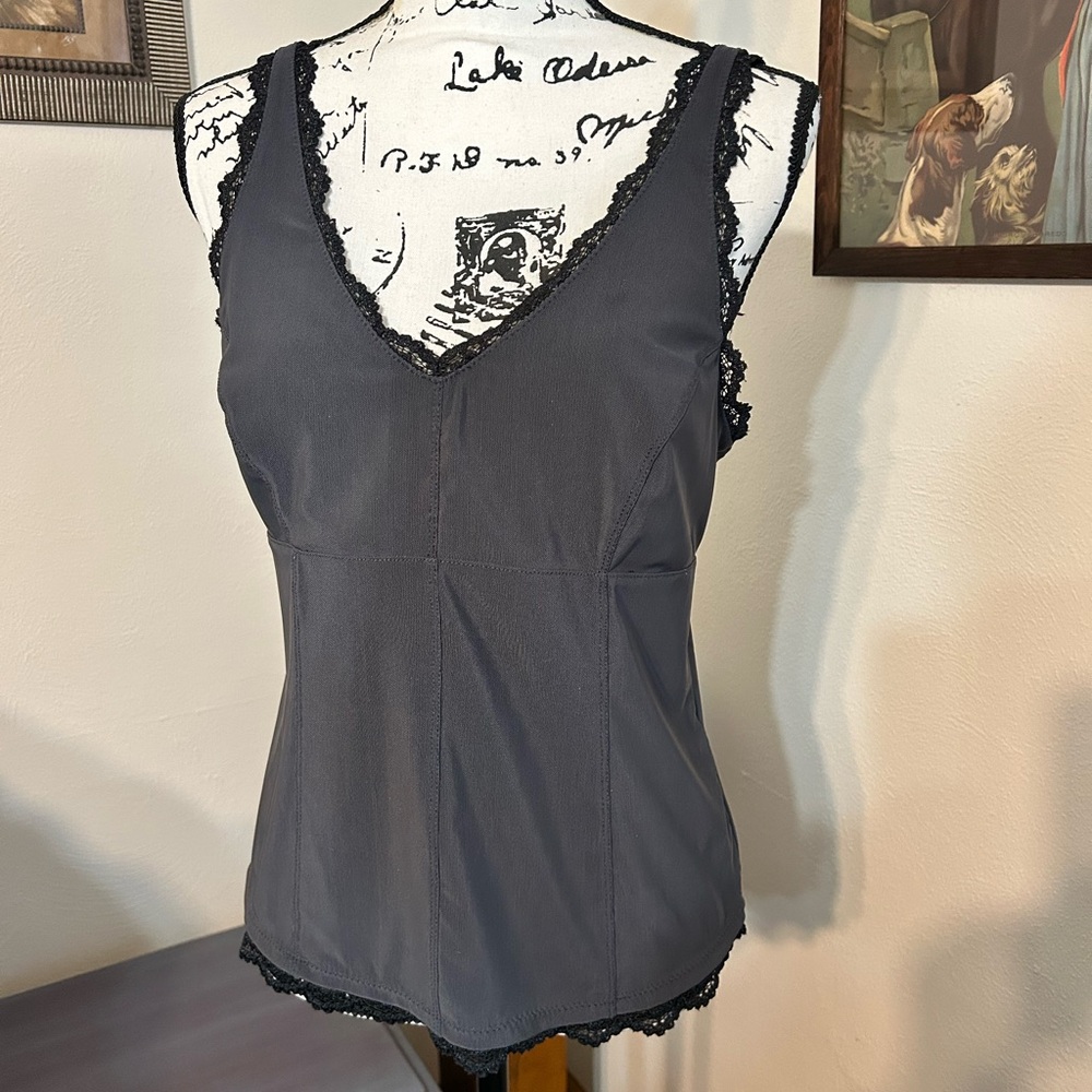 Preloved Express Dressy Black Lace Trim Tank Top.